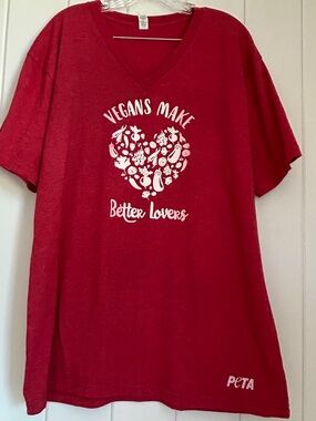Peta vegan t-shirt vegans make better lovers womens XL raw fruit graphic tee TOP